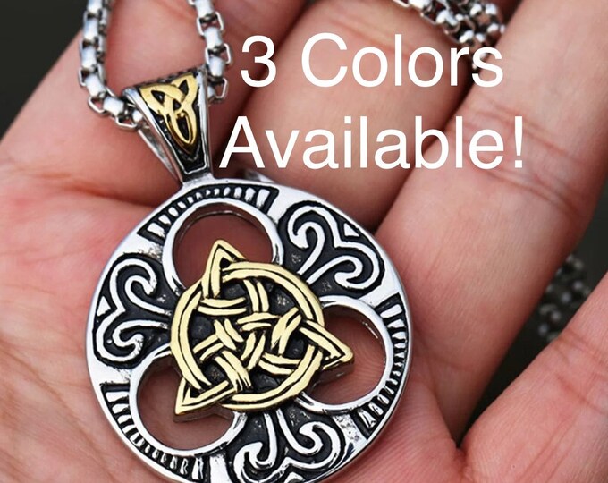 Silver Celtic Irish Knot Necklace Pendant Chain Super Thick Cast Large Vintage Filigree Viking Heavy Chain Viking Trinity Love Waterproof