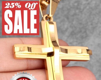 Thick Cross Necklace Heavy Black Gold Silver Prayer Cross Super Thick Waterproof Chain Crazy Design Pendant Catholic Crucifix Jewelry