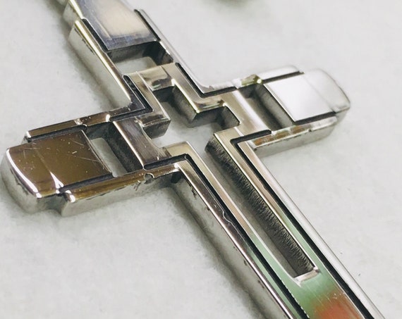 Heavy Silver Cross Necklace Industrial Multi Section Men Solid Cast Stainless Steel Silver Cross Super Heavy Chain Jesus Jewelry Jewellery