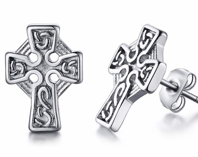 Celtic cross stud earrings irish knot studs silver gold black post style jewelry for weddings bridesmaids hypoallergenic Jewellery for man