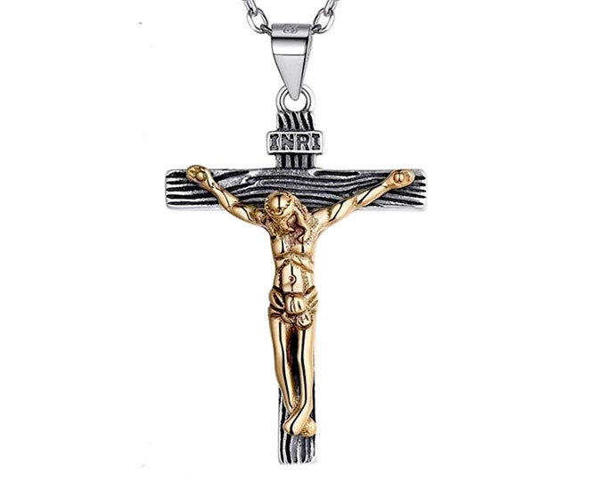 Small Solid Sterling Silver Crucifix Cross of Jesus Christ S925 Necklace Men Women INRI Catholic Crucifix Orthodox