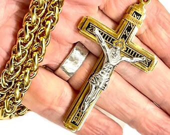 Large Gold Gothic Cross Silver Crucifix Necklace Orthodox Men Waterproof Jewelry Heavy Stainless Steel INRI hip hop Chain Jewelry Catholic