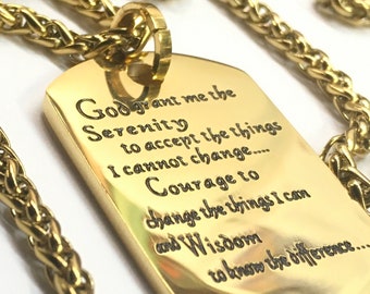 Serenity Prayer Necklace Inset Black Lettering Dog Tag Silver Gold Exclusive Design Pendant for Mens Boys Christian Jewelry Jewellery