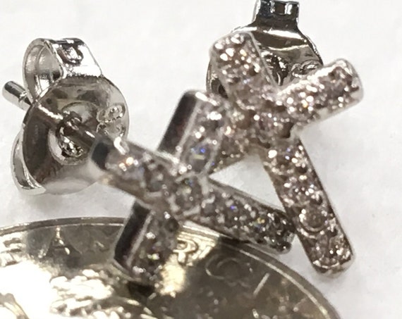 Tiny Crystal Cross Ear Stud Earrings Inlaid Rhinestones Wedding WOMEN