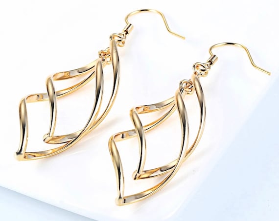Silver Gold Hoop Earrings Dangle 2 Twist Pendant Necklace for Women Girls Drop Long Earring Jewelry jewellery