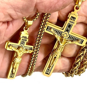 Large Gothic Cross Crucifix Necklace Orthodox Men Gold Black Waterproof Jewelry Heavy Stainless Steel INRI hip hop Chain Jewelry Catholic