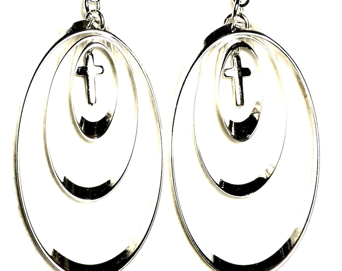 Sterling Silver 2 or 3 Hoop Dangle Earrings and Necklace Set Pendant Drop Dangle for Woman Girls Cross Jesus Jewelry Jewellery