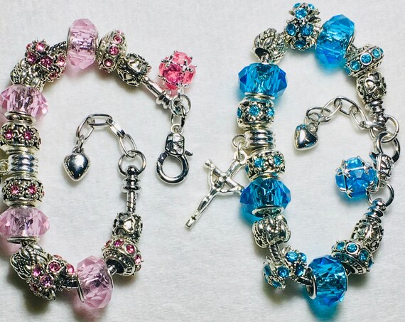 Silver Boho Cross Charm Bracelet Pink Blue Color High Quality Inexpensive Jewelry for Women Jewellery for Girls Christian Jewelry jewellery