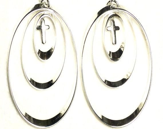 Cross Hoop Earrings Necklace Silver Double Triple Hoop Pendant Drop Dangle Cross Necklace for Woman Girls Cross Jesus Jewelry Jewellery