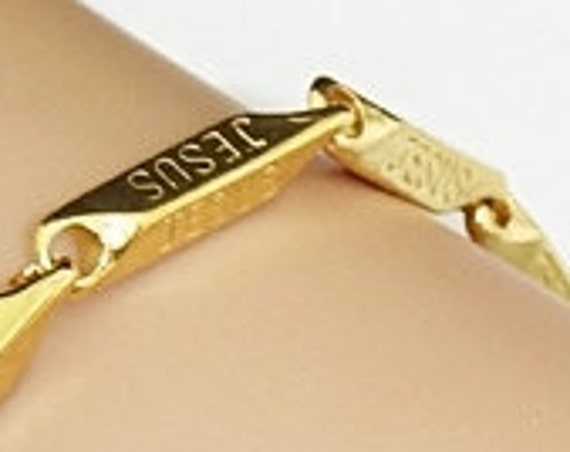 Gold JESUS Stamped Bar Bracelet Necklace Square Bar Chain Link Gold Plated Stainless Steel Christian Jewelry Jewellery