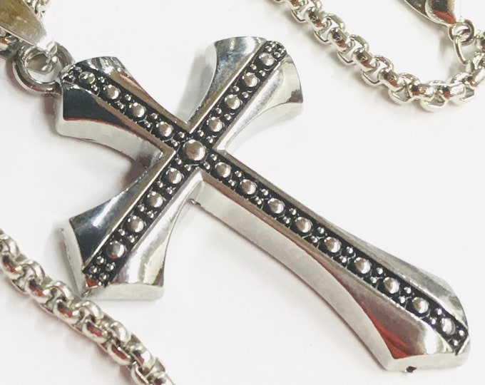 Silver Cross Black Accent Cross Necklace for Men Cast Necklace Cross 2 Color Super Box Chain Jesus Jewelry Jewellery
