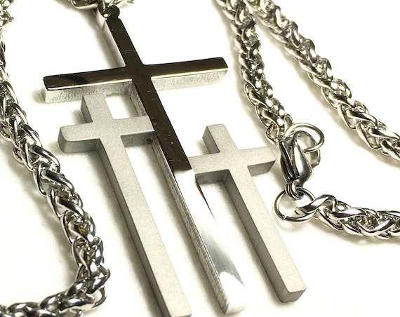 3 Crosses of Calvary Silver Gold Limited Edition Necklaces Large Pendant for Men Boys Heavy Braided Chain Cross of Jesus Jewelry jewellery