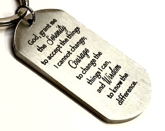 Serenity Prayer Keychain Keyring Inset Lettering Dog Tag Silver Exclusive Design Pendant for Mens Boys Waterproof Jewelry Jewellery