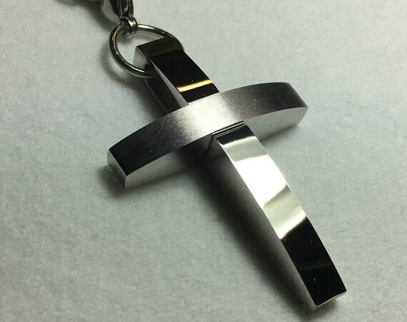 Modern Classic Silver Cross Necklace Pendant All Stainless Steel Mens Boys Heavy Braided Chain Christian Jewelry