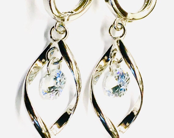 Infinity Earrings Silver Twist Hoop Large CZ style Drop Dangle Hoop Crystal for Girls Woman Wedding Bridesmaid Jewelry jewellery