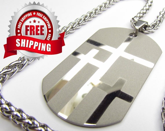 Silver Necklace for Men 3 Crosses Dog Tag Cross of Calvary Triple Cross Pendant Stainless Steel Chain Christian Jewelry jewellery