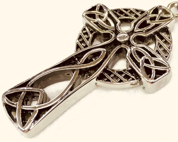 Silver Cross Necklace Celtic Irish Knot Super Thick Cast Large Cross Vintage Filigree Viking Heavy Braided Rope Chain Jewelry jewellery