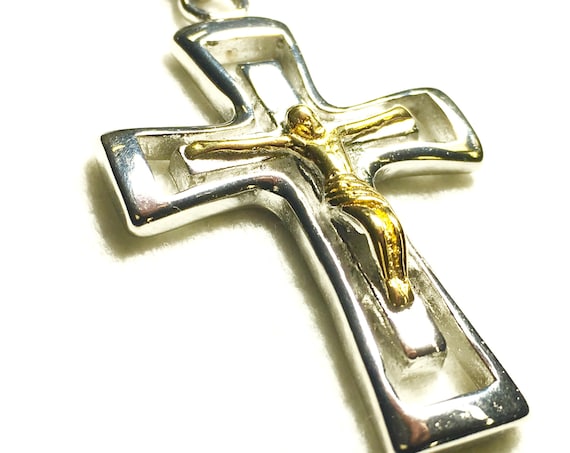 Silver Gold Cross Necklace Heavy Chain for Men Crucifix Outline Stainless Steel 2 Color Super Heavy Chain Cross of Jesus Jewelry Jewellery