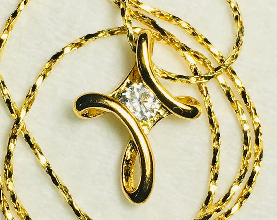 Gold Infinity Twist Wire Cross Single Crystal Rhinestone Necklace Pendant for Weddings Woman Girls Chain Christian Jewelry Petite jewellery