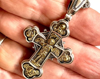 Saint Michael the Archangel Cross Necklace Celtic Solid Silver and Brass Sterling Silver S925 for Men Catholic Orthodox