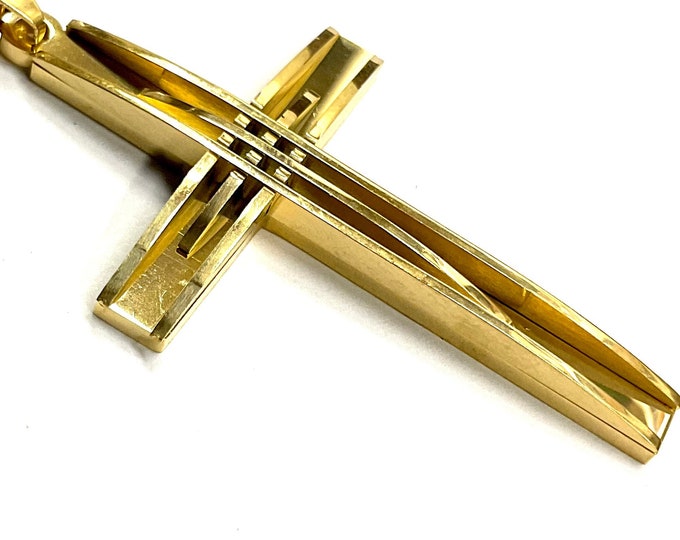 Large 3 Cross Crucifix Necklace Modern Sleek Design Cuban Chain All Gold Waterproof Stainless Steel hip hop Jewelry Jesus