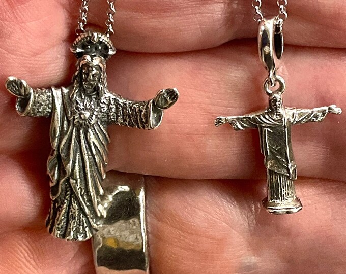 Solid Sterling Silver Christ the Redeemer Jesus Prince of Peace Crucifix open arms Cross Italian Chain catholic Rio Brazil Cristo Redentor