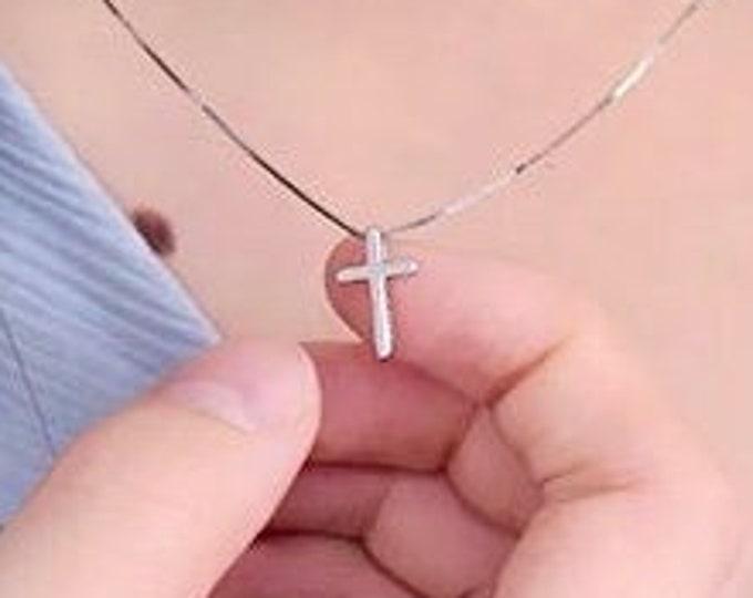 Our Smallest Sterling Silver Cross Choker Very Very Small and Super Thin S925 Chain Stamped Accent Old World Silver Box Chain Jesus