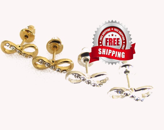 Infinity Earring with Elegant Sparkling Rhinestones Modern Womans Girls Christian Jewelry - Saint Michaels Jewelry