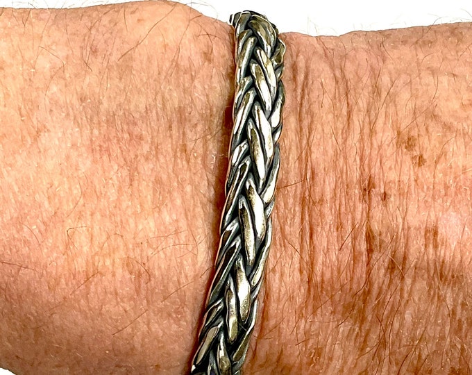 Heavy Solid Sterling Bracelet for Men and Women Braided Weave Bangle Waterproof Hypoallergenic Cuff