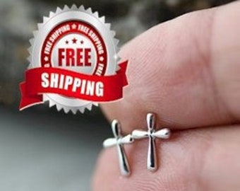 Dainty Cross Earrings Tiny Small Silver Cast Stud Modern Design Women Girls Christian Jewelry jewellery Cross of Jesus