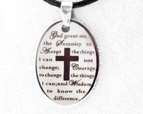 Silver Serenity Prayer Necklace Etched Oval Cross Necklace for Men Woman Stainless Steel Chain Cross of Christ Christian Jewelry jewellery