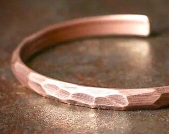 Pure Copper Bracelet Wide Hammered Men and Womens sizes Hammered Thick 2 Sizes Raised Pattern Bracelet Bangle Cuff Heavy Copper Jewelry