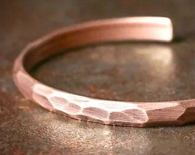 Pure Copper Bracelet Wide Hammered Men and Womens sizes Hammered Thick 2 Sizes Raised Pattern Bracelet Bangle Cuff Heavy Copper Jewelry