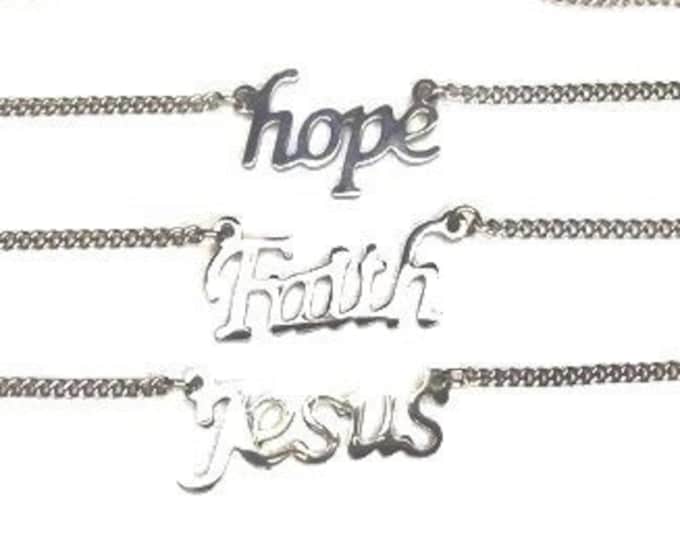 Silver Hope Faith Jesus Choker Necklace Cross Pendant Cutout Necklace Chain for Girls Women Christian Jewelry script jewellery