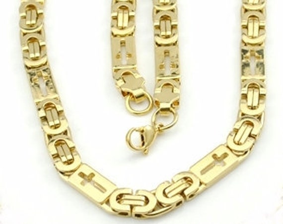 Silver Gold Byzantine Style Link Cross Necklace Bracelet Mens Super Heavy Chain Christian Jewelry