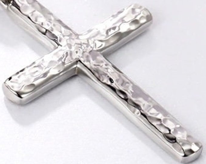 Solid Sterling Silver Cross Necklace Hammered S925 Custom Pendant popular size Women Men Girls Boys Christian Jewelry Jewellery