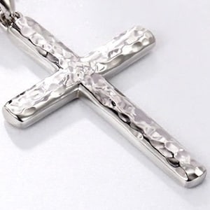 Solid Sterling Silver Cross Necklace Hammered S925 Custom Pendant popular size Women Men Girls Boys Christian Jewelry Jewellery