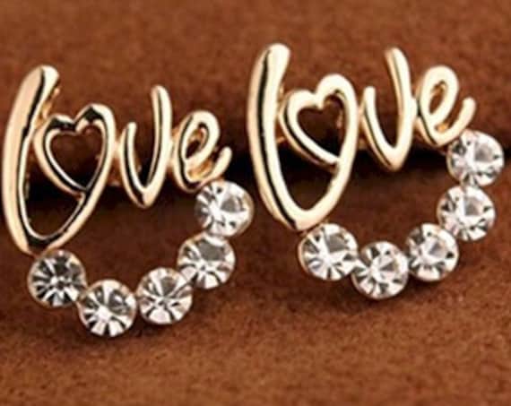 Love Earrings for Girls Silver Gold Elegant Sparkling Rhinestones Stud Post Modern Jewellery for Woman Fashion Jewelry