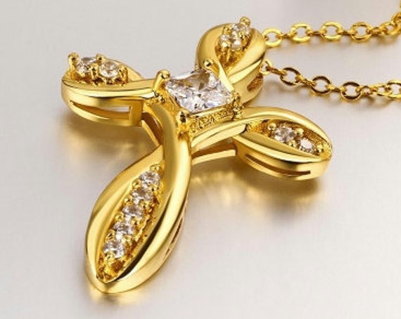 Infinity Twist Cross Gold Necklace Wedding Jewelry Love Crystal Rhinestone with CZ Look and Sparkly Pendant for Woman Girls Chain jewellery
