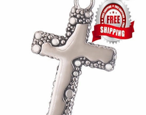 Silver Freeform Cross with our Exclusive 4mm Braided Chain Men Womans Girls Boys Christian Jewelry - Saint Michaels Jewelry