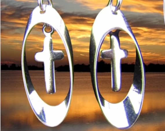 Silver Cross Earrings Tiny Hoop Cross Earring and Necklace Set Small Drop Dangle Womans Girls Christian Jewelry Jewellery