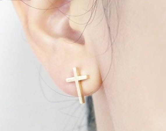 Simple Silver Gold Cast Cross Stud Earrings Wedding WOMEN