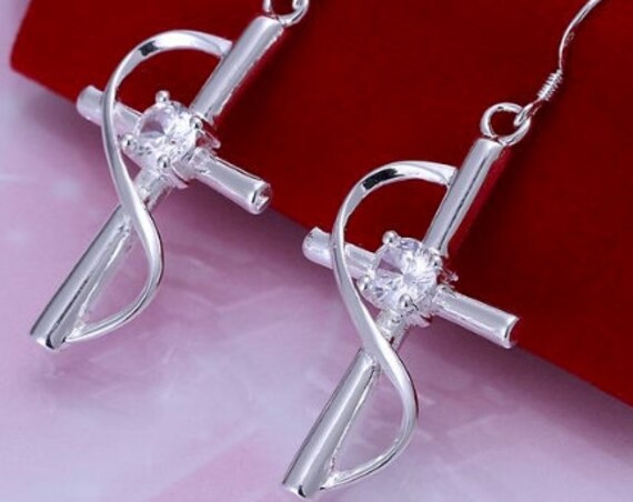 Infinity Cross Earrings and Necklace Set Twist Inlaid Rhinestone Crystal Pendant for Girls Christian Jewelry jewellery