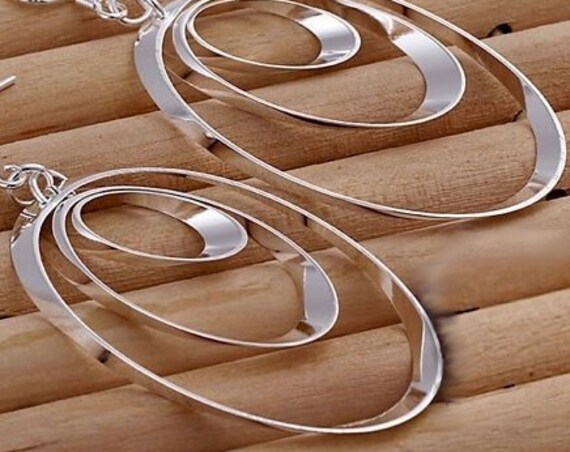 Silver Hoop Earring and Necklace for Woman 3 Sizes 3 Hoops Drop Dangle Earrings for Women Girls Jewelry jewellery