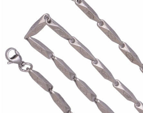 Silver Square Link Jesus inside Ichthus Ichthys ΙΧΘΥΣ Greek Fish Stamped Bracelet Necklace Mens Womans - Saint Michaels Jewelry