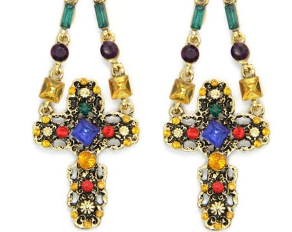 Multi-Color Baroque Hippie Earring Necklace Wild Style Rhinestone Women Drop Dangle Christian Jewelry