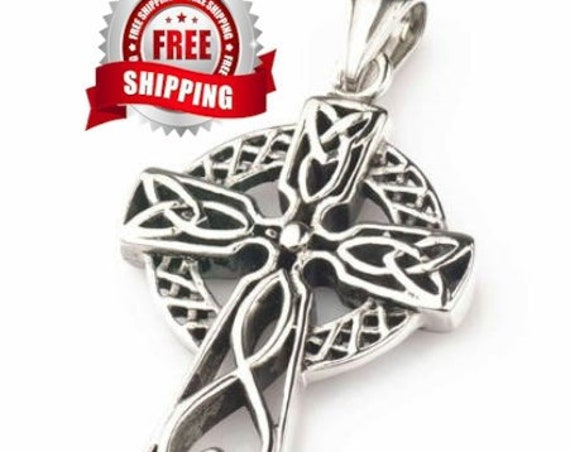 Super Heavy Silver Cast Celtic Knot Large Irish Cross Vintage Filigree Viking Super Heavy Braided Rope Chain Christian Jewelry