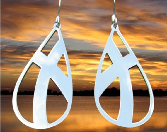 Silver Teardrop Cross Earrings Necklace Crossroads Set Cut Out Crossed Roads Style Womens Girls Christian Jewelry Jewellery