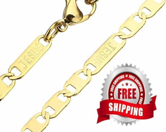 Petite Silver Gold Bracelet Necklace Hollow Cross JESUS Stamped Stainess Steel Chain Womans Girls Christian Jewelry - Saint Michaels Jewelry
