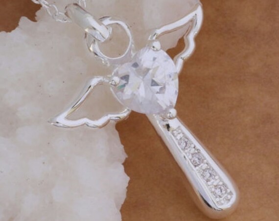 Angel Cross Necklace Silver Gold Wing Rhinestone Design Cross of Jesus Pendants Women Necklace Christian Jewelry jewellery